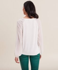 Blouse ecru manches plumetis femme vue de dos