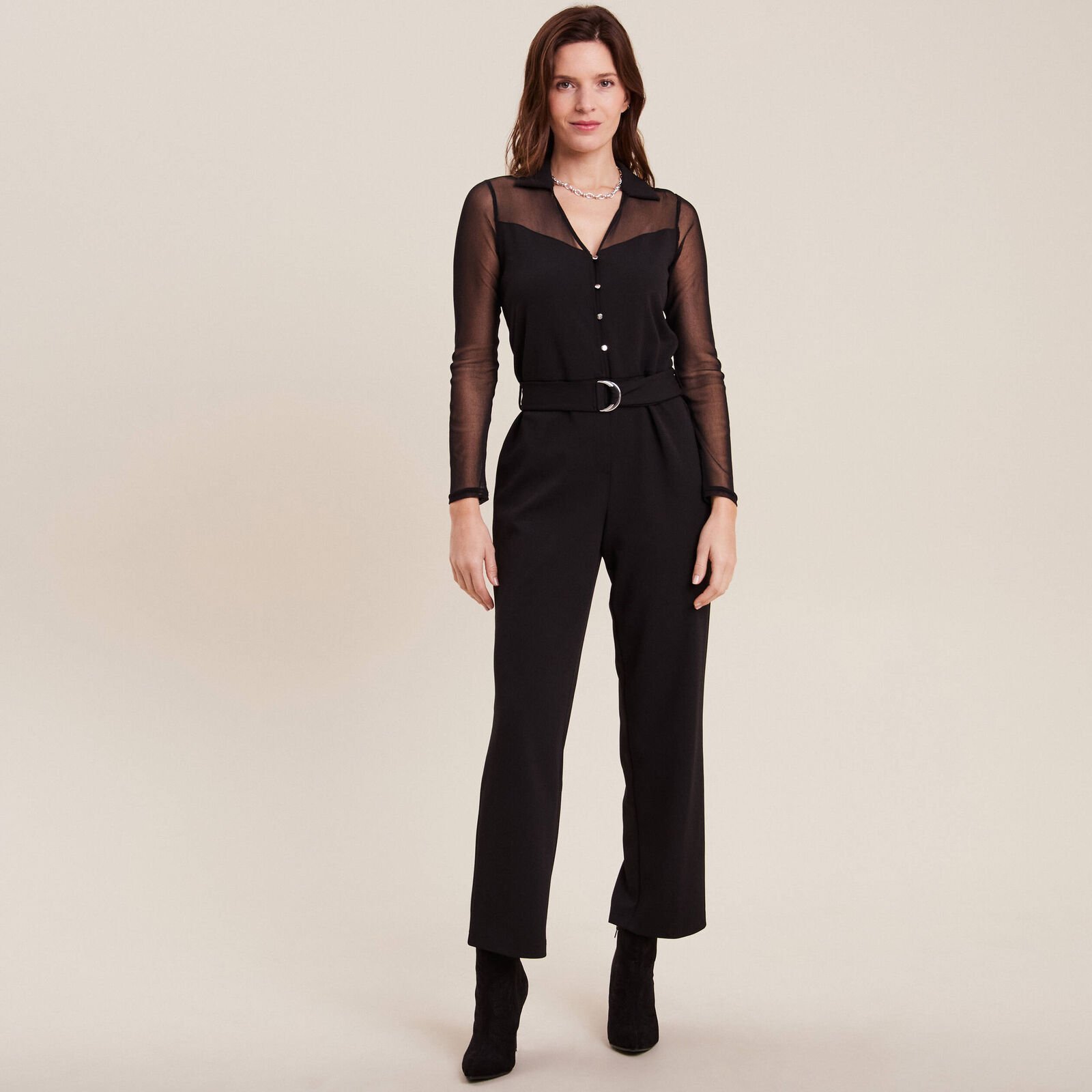 combinaison pantalon resille noir femme face 3