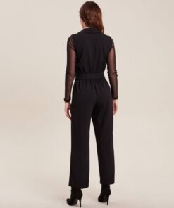 combinaison pantalon resille noir femme de dos