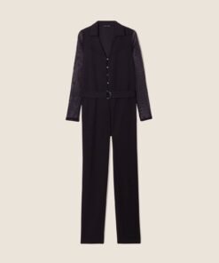 combinaison pantalon resille noir femme face plan sans mannequin