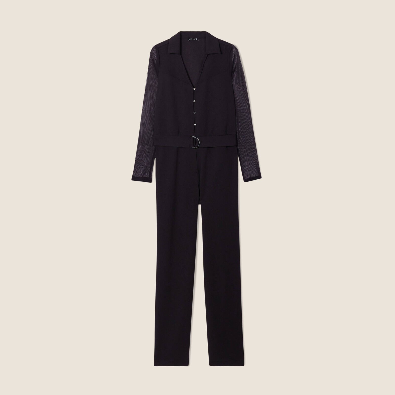 combinaison pantalon resille noir femme face plan sans mannequin