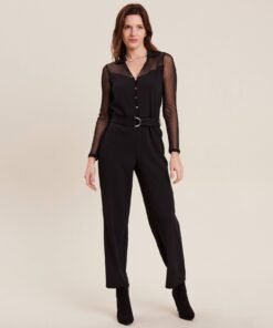 combinaison pantalon resille noir femme face 2