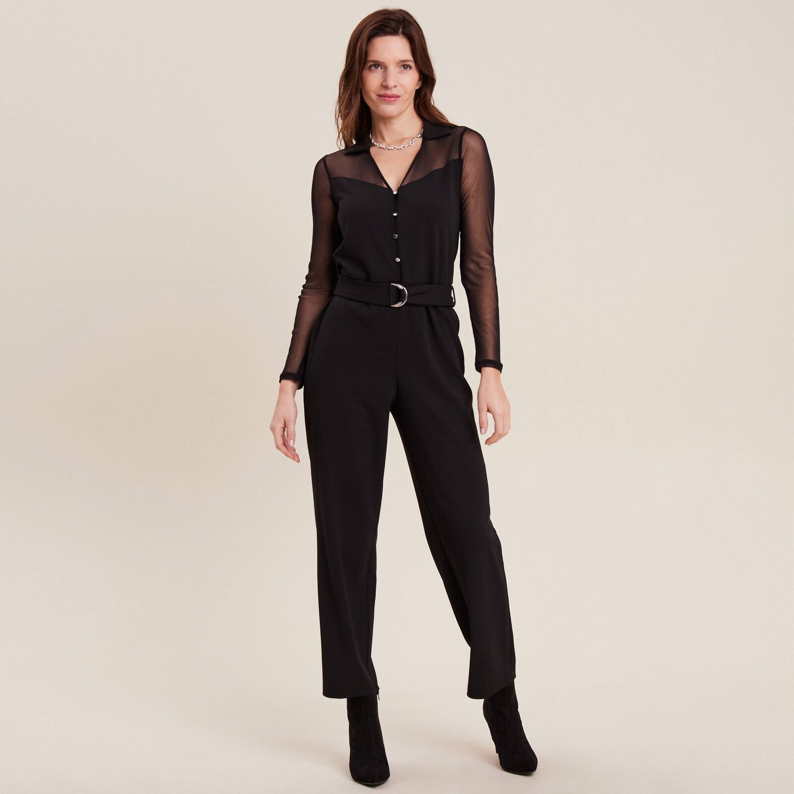 combinaison pantalon resille noir femme face 2