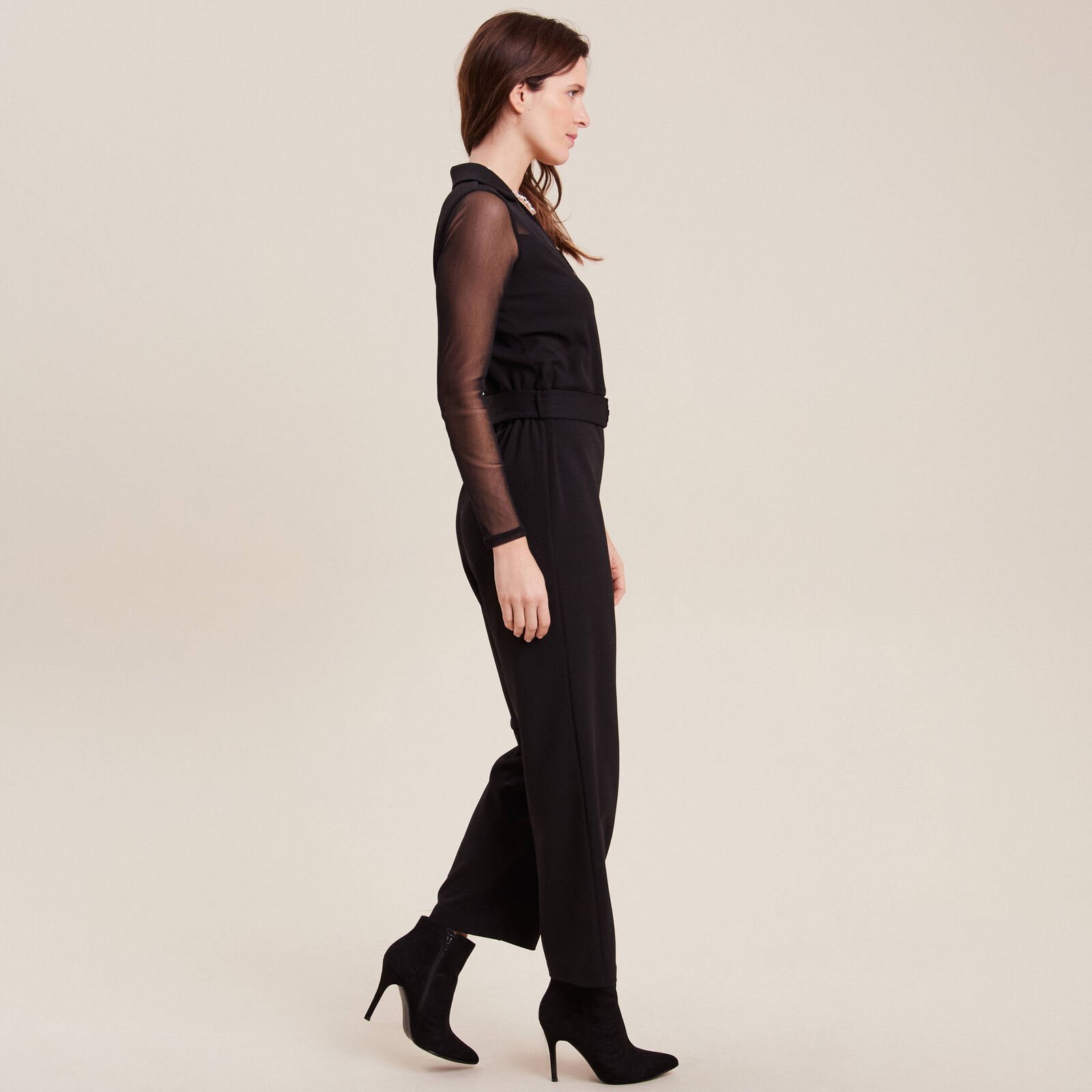 combinaison pantalon resille noir femme cote