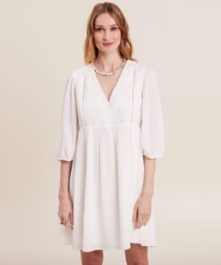 Robe evasee col cache coeur ecru vue de face 4