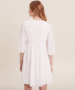 Robe evasee col cache coeur ecru vue de dos