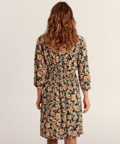 Robe evasee manches 3 4 bleu fonce femme vue de dos