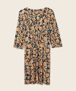 Robe evasee manches 3 4 bleu fonce femme vue sans mannequin