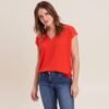 T-shirt manches courtes orange femme vue de face 2