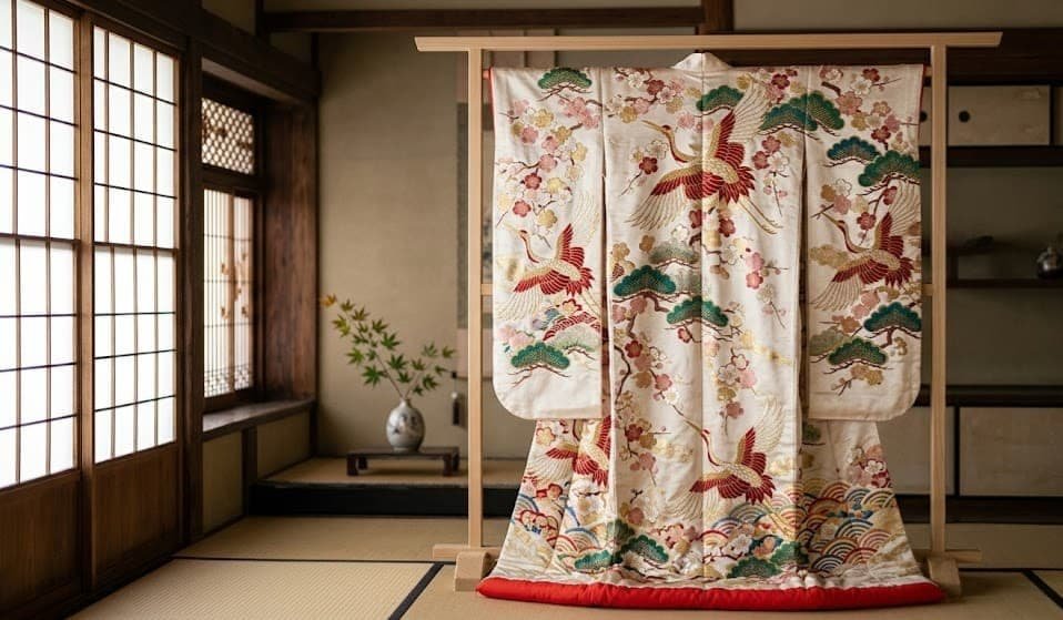 Kimono de mariage uchikake en soie japonaise